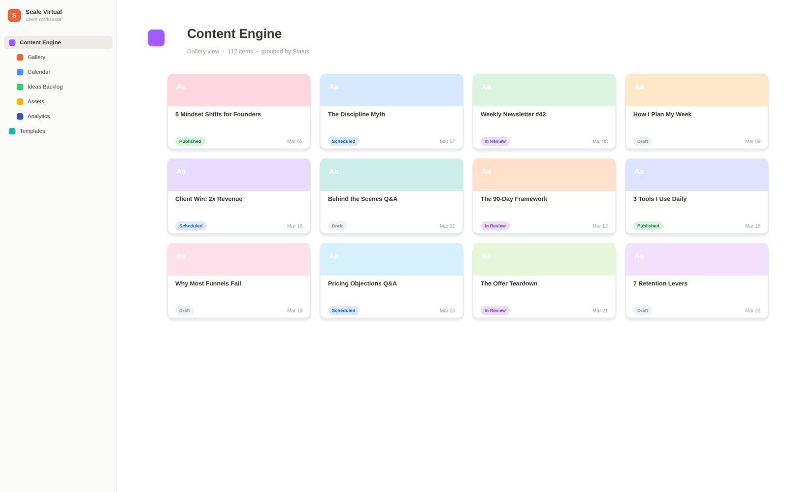 ScaleVirtual agency operations board built for ytvideos.io